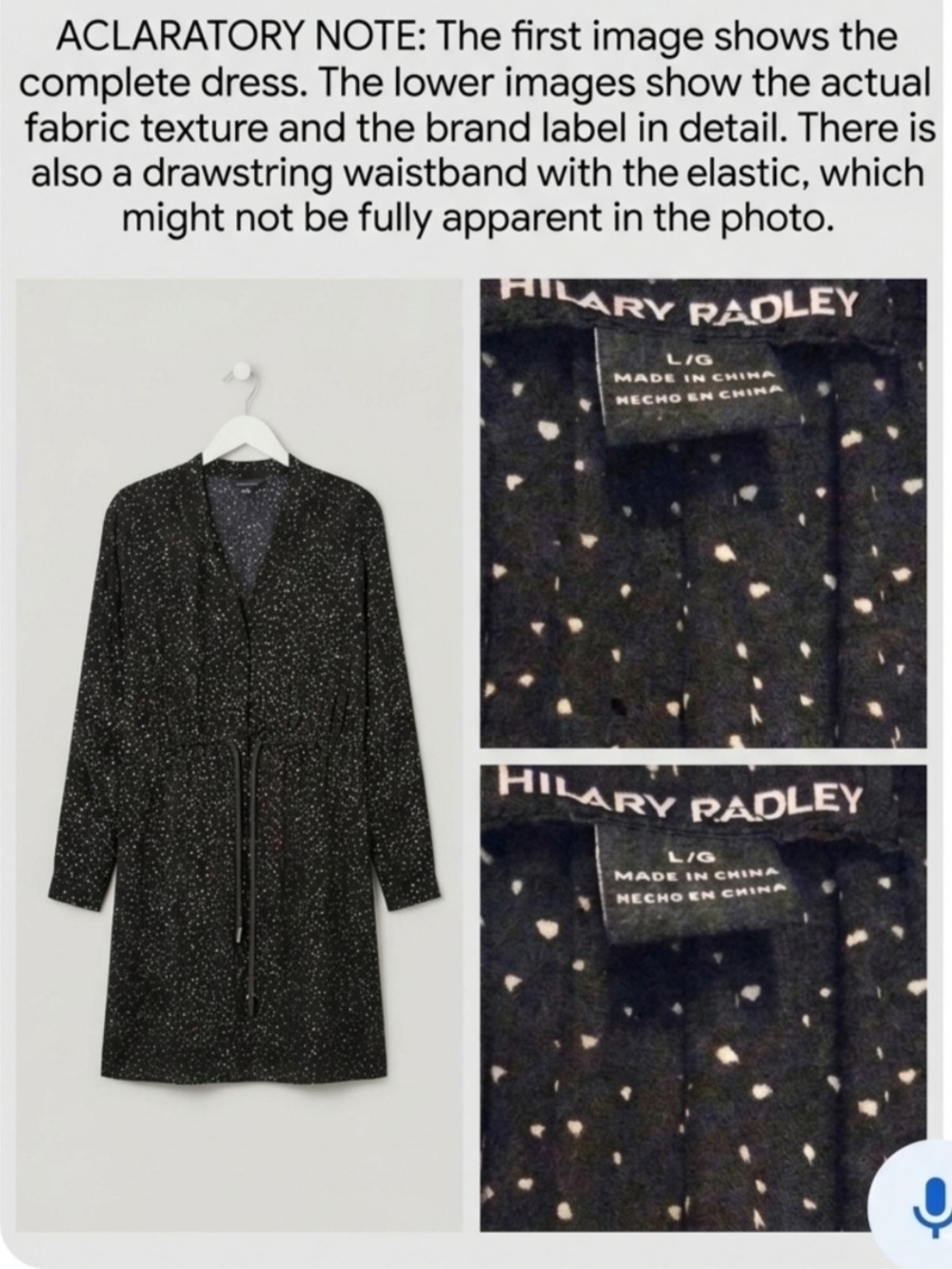Hilary Radley Black & White Speckled Dot Tunic Dress - Size L